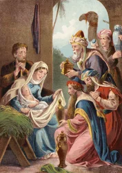 Nativity of Jesus Christ, with Three Wise Men